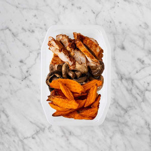 100g Chipotle Chicken Thigh 50g Mushrooms 50g Sweet Potato Fries