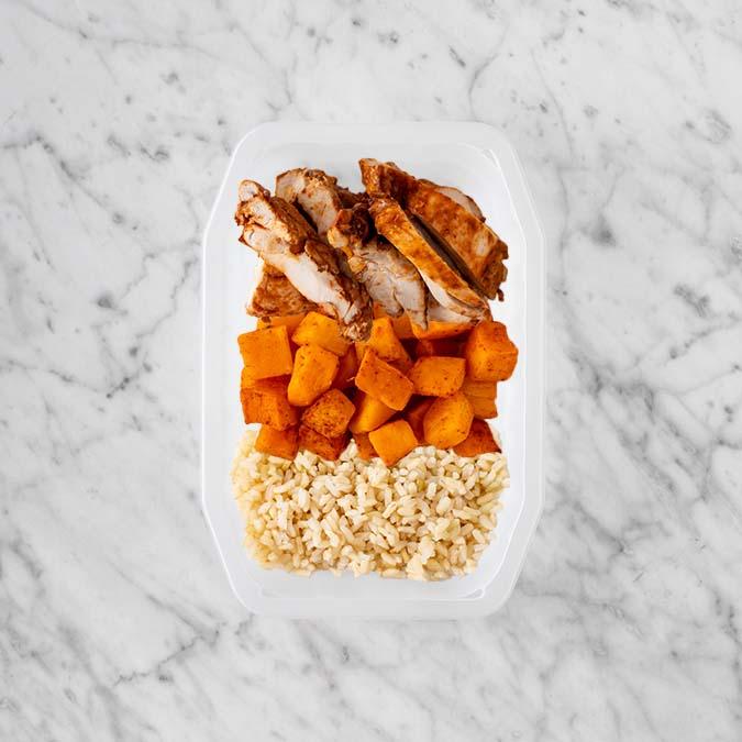 100g Chipotle Chicken Thigh 50g Rosemary Baked Sweet Potato 50g Brown Rice