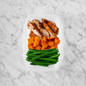 150g Chipotle Chicken Thigh 200g Rosemary Baked Sweet Potato 50g Green Beans