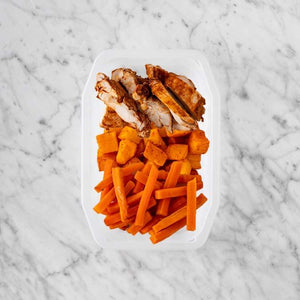 100g Chipotle Chicken Thigh 100g Rosemary Baked Sweet Potato 200g Honey Baked Carrots