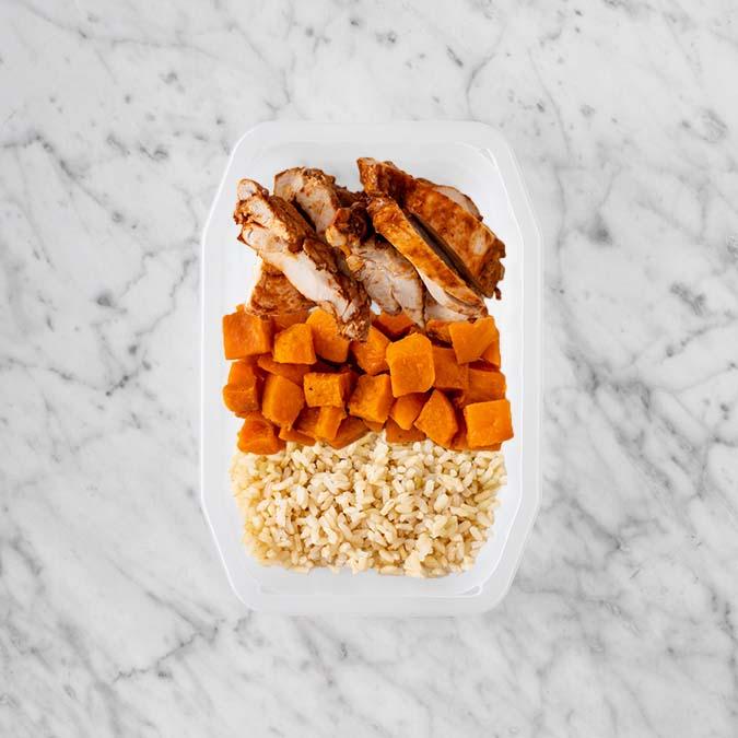 100g Chipotle Chicken Thigh 50g Smokey Pumpkin 150g Brown Rice