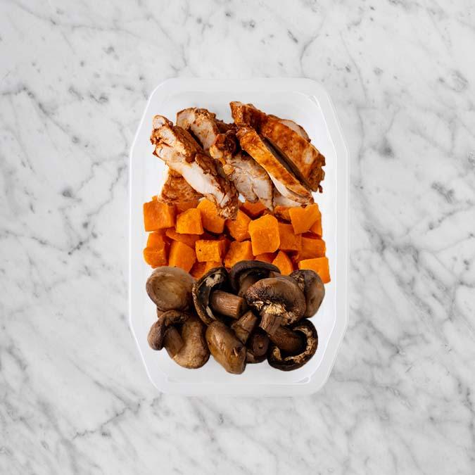 100g Chipotle Chicken Thigh 50g Smokey Pumpkin 250g Mushrooms