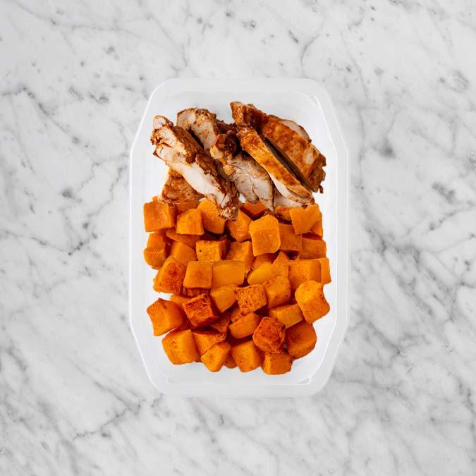 100g Chipotle Chicken Thigh 50g Smokey Pumpkin 200g Rosemary Baked Sweet Potato