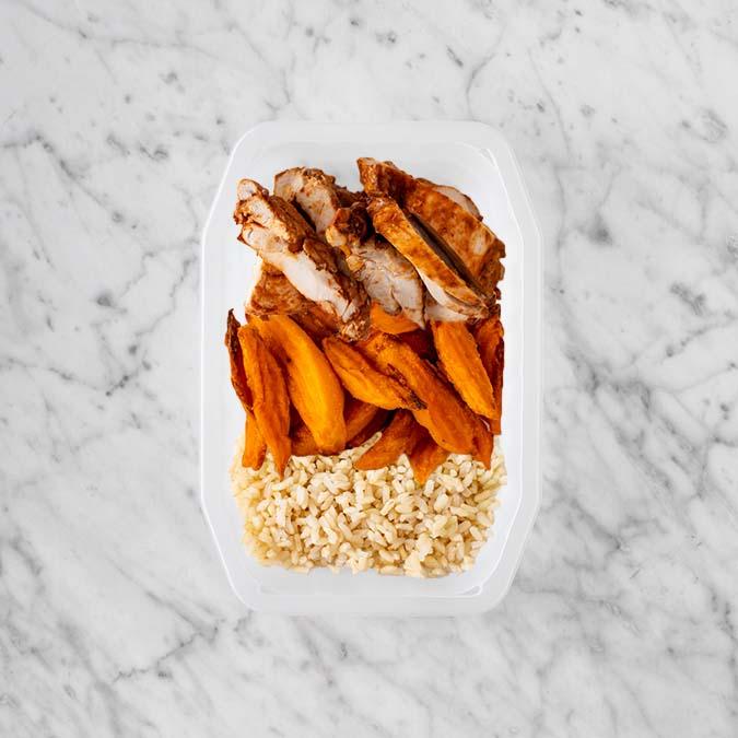 100g Chipotle Chicken Thigh 100g Sweet Potato Fries 250g Brown Rice