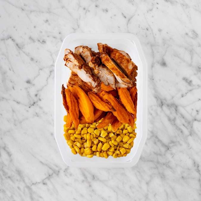100g Chipotle Chicken Thigh 100g Sweet Potato Fries 100g Corn