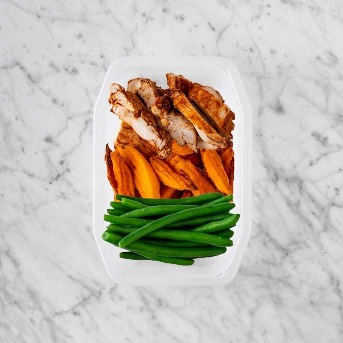 100g Chipotle Chicken Thigh 50g Sweet Potato Fries 100g Green Beans