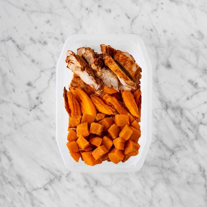 100g Chipotle Chicken Thigh 100g Sweet Potato Fries 150g Smokey Pumpkin