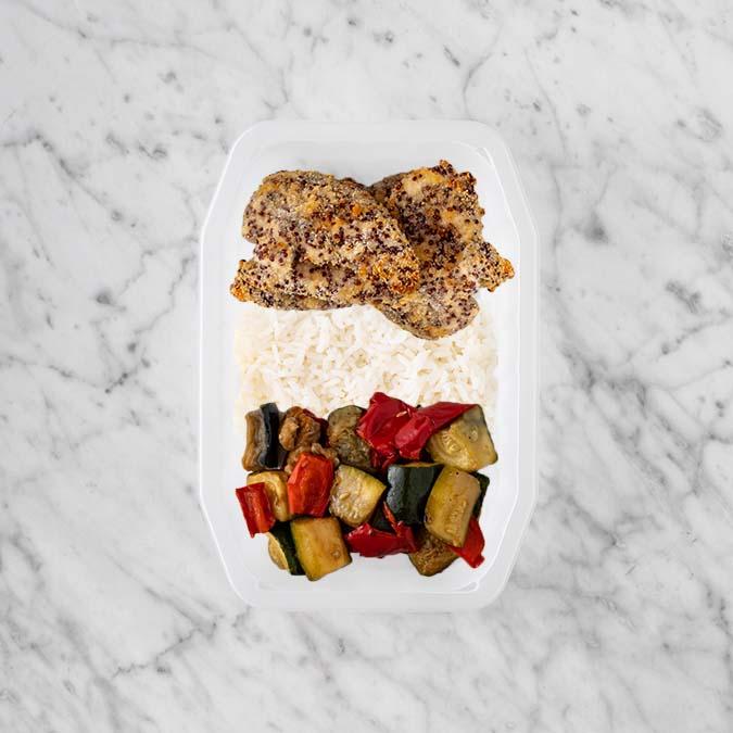 150g Crusted Chicken 100g Basmati Rice 100g Char Veg