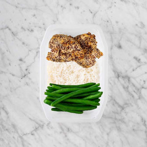 150g Crusted Chicken 100g Basmati Rice 100g Green Beans