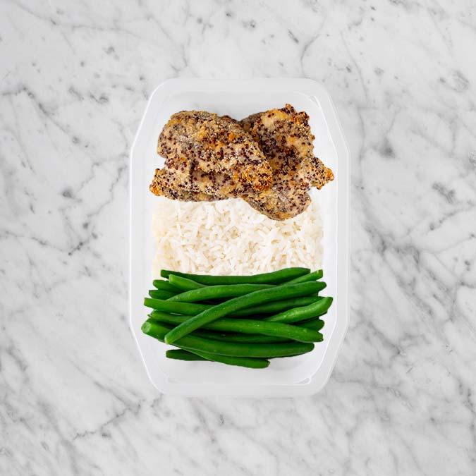 150g Crusted Chicken 100g Basmati Rice 100g Green Beans
