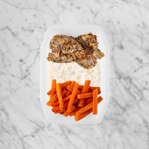 150g Crusted Chicken 100g Basmati Rice 100g Honey Baked Carrots