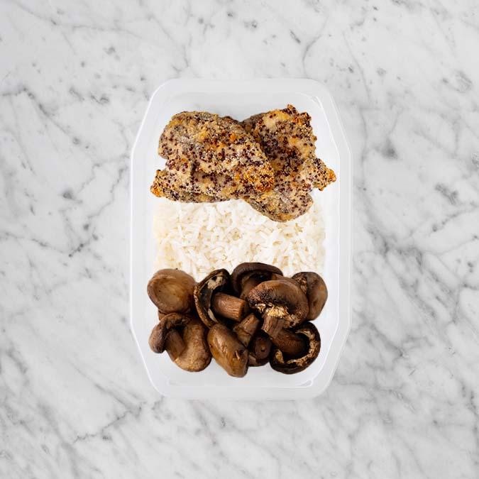 150g Crusted Chicken 100g Basmati Rice 100g Mushrooms