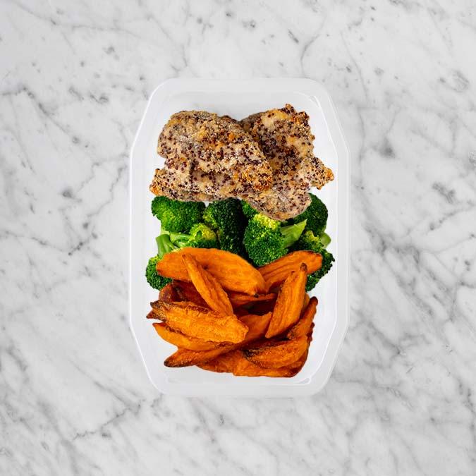 150g Crusted Chicken 100g Broccoli 100g Sweet Potato Fries