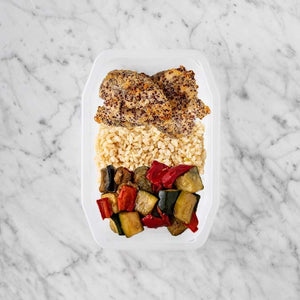 150g Crusted Chicken 100g Brown Rice 100g Char Veg