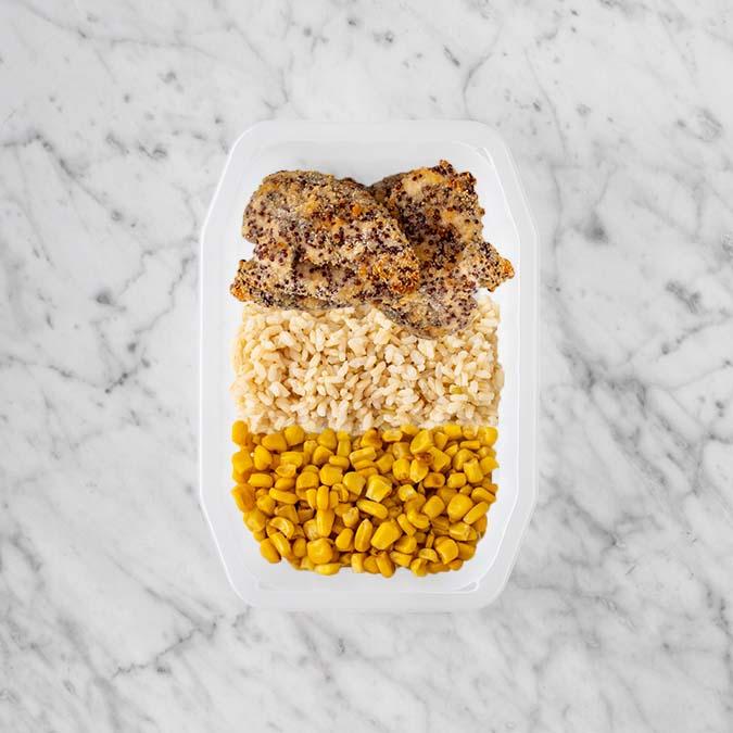 250g Crusted Chicken 250g Brown Rice 250g Corn