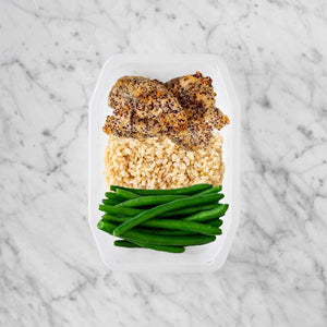 100g Crusted Chicken 50g Brown Rice 100g Green Beans