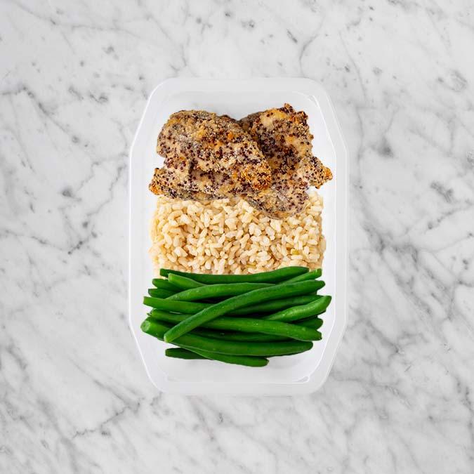 100g Crusted Chicken 50g Brown Rice 200g Green Beans