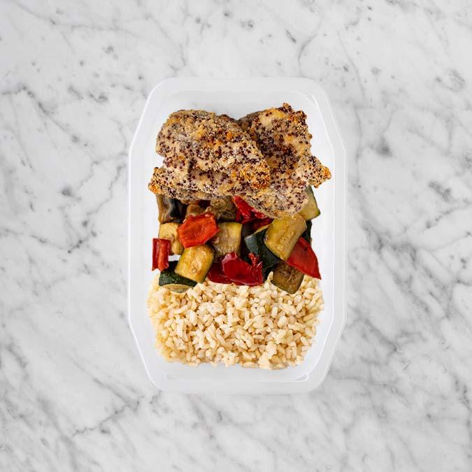 100g Crusted Chicken 100g Char Veg 50g Brown Rice