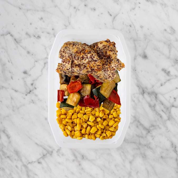 250g Crusted Chicken 200g Char Veg 200g Corn