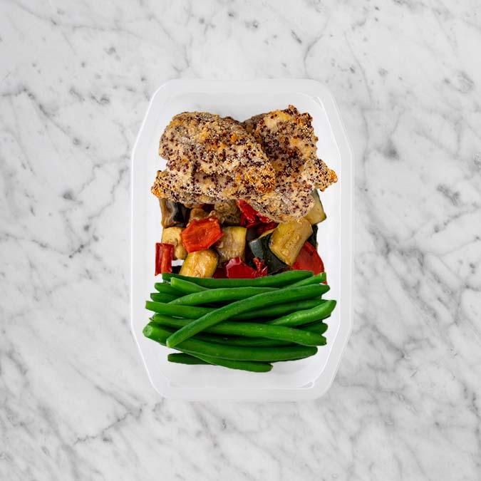 100g Crusted Chicken 100g Char Veg 100g Green Beans