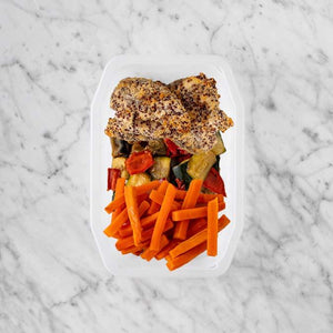 150g Crusted Chicken 100g Char Veg 100g Honey Baked Carrots