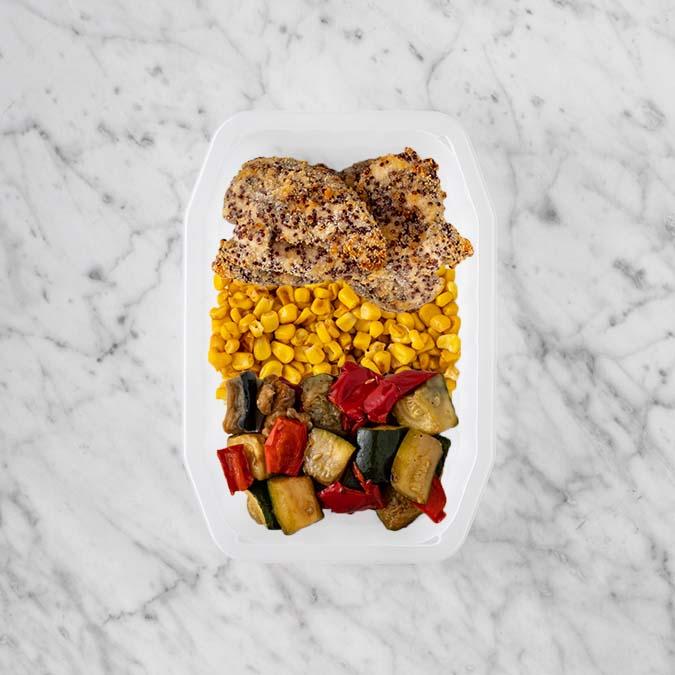 250g Crusted Chicken 200g Corn 250g Char Veg