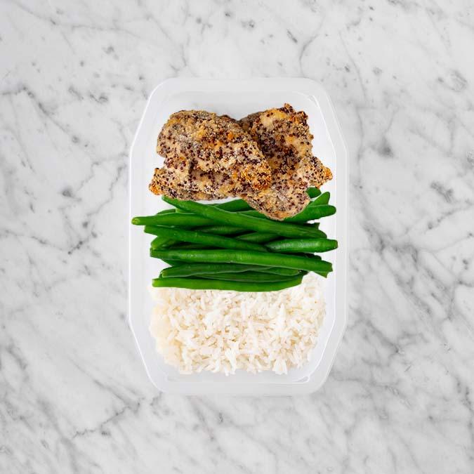 100g Crusted Chicken 50g Green Beans 50g Basmati Rice