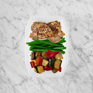 150g Crusted Chicken 100g Green Beans 100g Char Veg