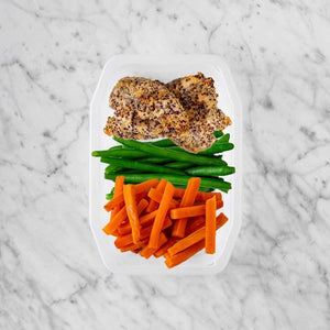 150g Crusted Chicken 100g Green Beans 100g Honey Baked Carrots