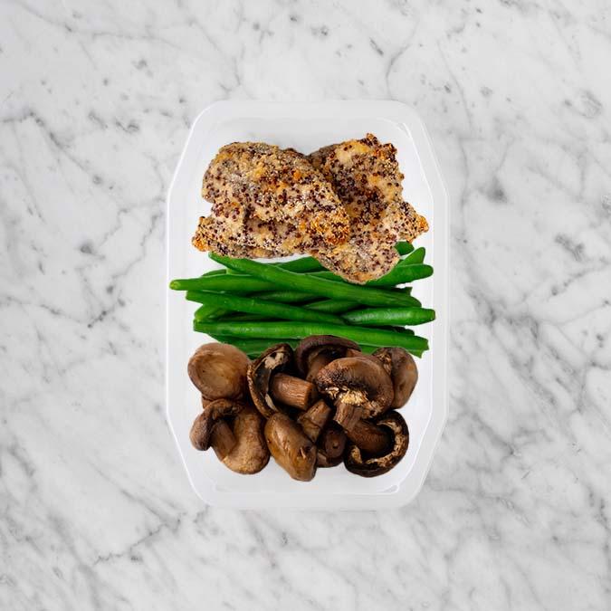 100g Crusted Chicken 100g Green Beans 100g Mushrooms