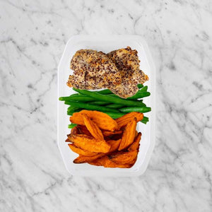 150g Crusted Chicken 100g Green Beans 100g Sweet Potato Fries