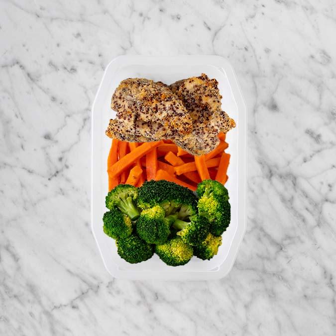 100g Crusted Chicken 100g Honey Baked Carrots 100g Broccoli