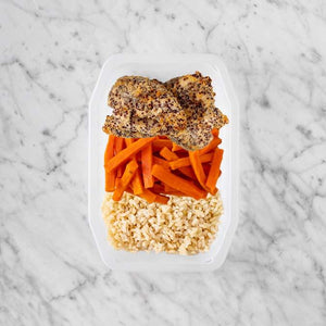 100g Crusted Chicken 50g Honey Baked Carrots 50g Brown Rice