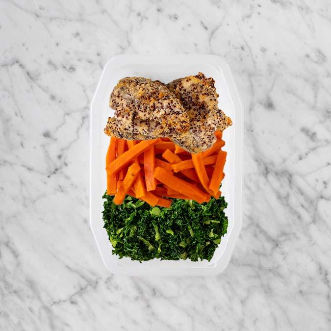 100g Crusted Chicken 100g Honey Baked Carrots 100g Kale