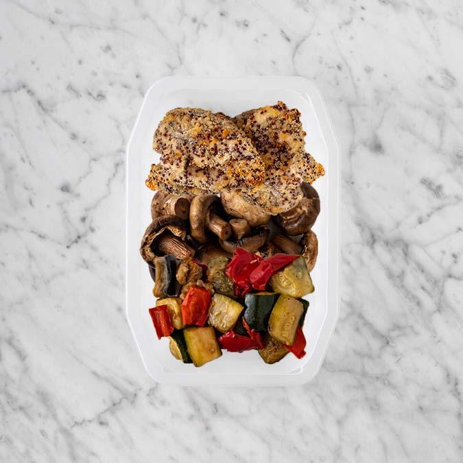 150g Crusted Chicken 100g Mushrooms 100g Char Veg