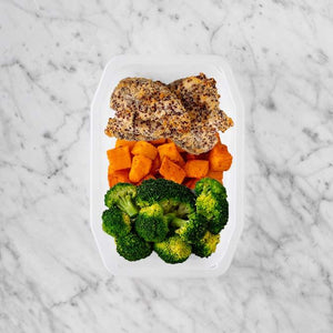 150g Crusted Chicken 100g Rosemary Baked Sweet Potato 100g Broccoli