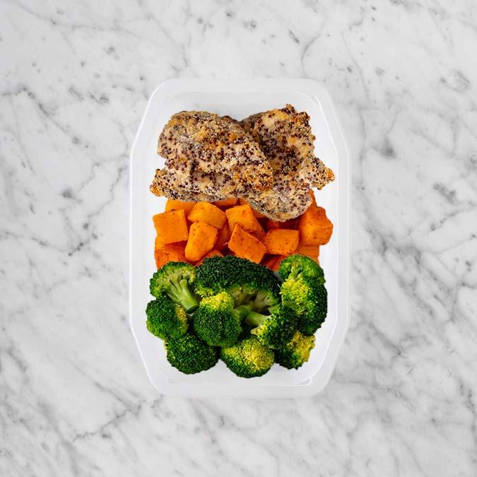 150g Crusted Chicken 100g Rosemary Baked Sweet Potato 100g Broccoli