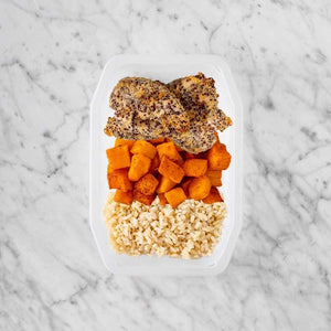 100g Crusted Chicken 50g Rosemary Baked Sweet Potato 50g Brown Rice