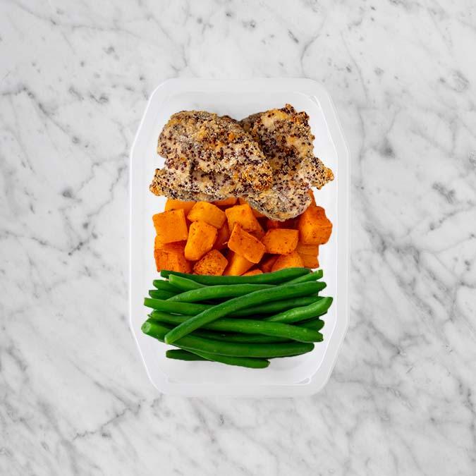 150g Crusted Chicken 100g Rosemary Baked Sweet Potato 100g Green Beans