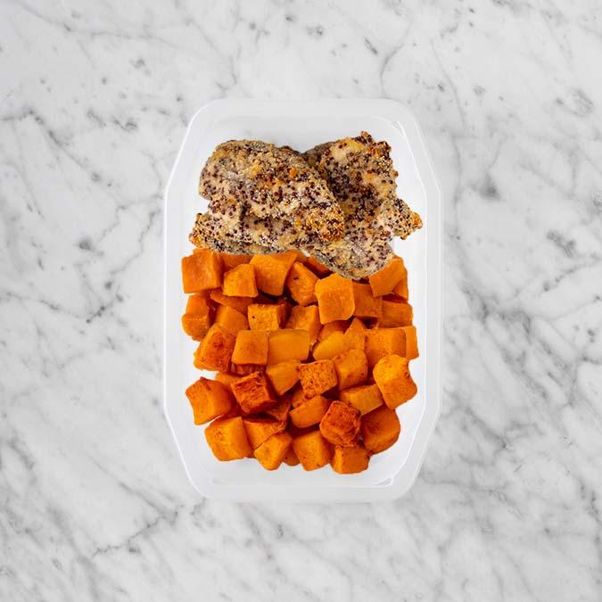 100g Crusted Chicken 100g Smokey Pumpkin 100g Rosemary Baked Sweet Potato