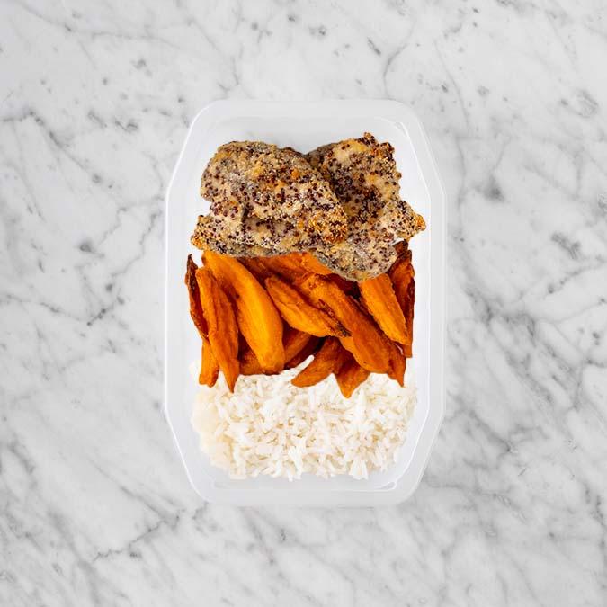 150g Crusted Chicken 100g Sweet Potato Fries 100g Basmati Rice