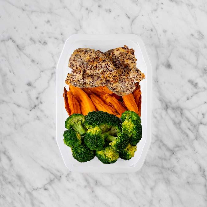 150g Crusted Chicken 100g Sweet Potato Fries 100g Broccoli