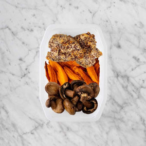 150g Crusted Chicken 100g Sweet Potato Fries 100g Mushrooms