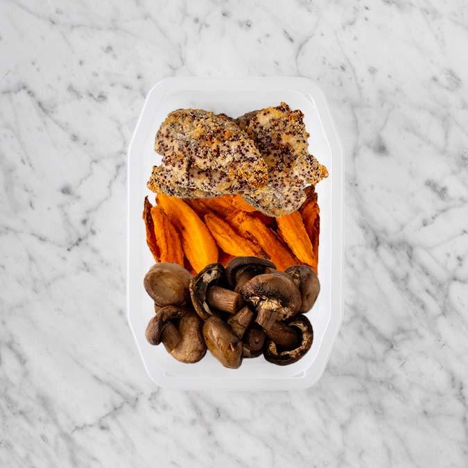 150g Crusted Chicken 100g Sweet Potato Fries 100g Mushrooms