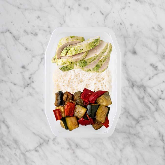 100g Garlic Herb Chicken Breast 100g Basmati Rice 250g Char Veg