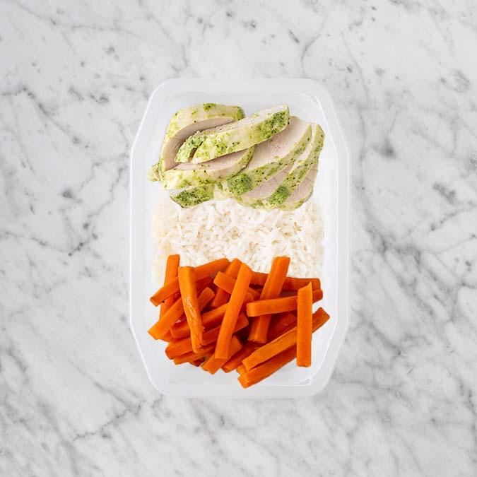100g Garlic Herb Chicken Breast 150g Basmati Rice 200g Honey Baked Carrots
