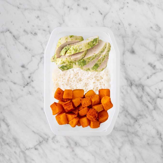 100g Garlic Herb Chicken Breast 100g Basmati Rice 100g Rosemary Baked Sweet Potato