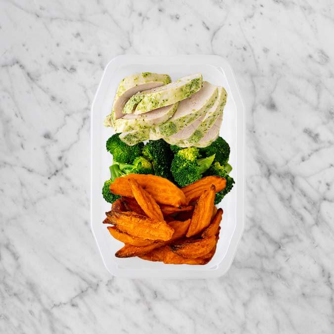 150g Garlic Herb Chicken Breast 100g Broccoli 150g Sweet Potato Fries