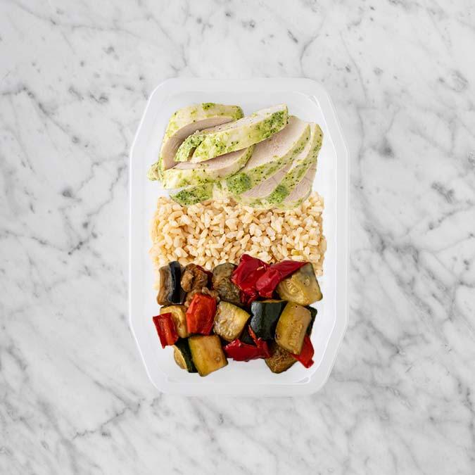 150g Garlic Herb Chicken Breast 100g Brown Rice 50g Char Veg