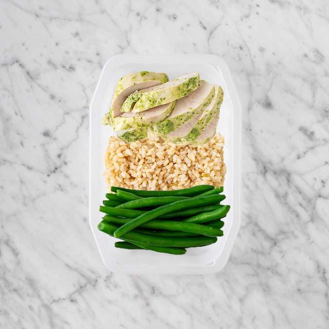 100g Garlic Herb Chicken Breast 100g Brown Rice 150g Green Beans